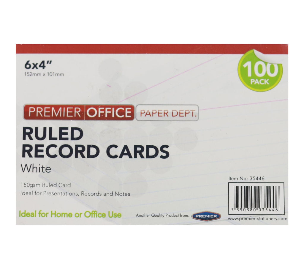 Concept - Packet of 100 6 x 4 Ruled Record Cards - White
