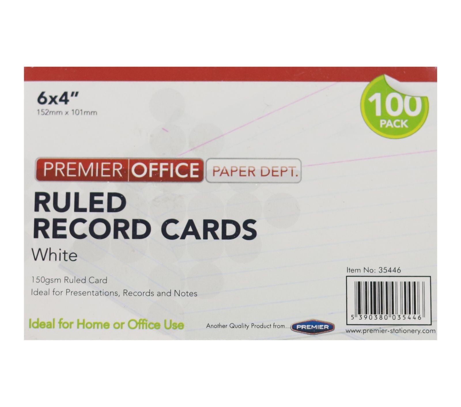 Concept - Packet of 100 6 x 4 Ruled Record Cards - White