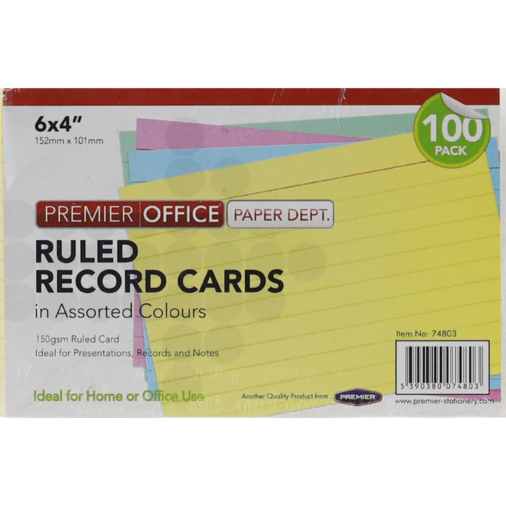 Concept - 6 x 4 Ruled Record Cards - Colour - Packet of 100