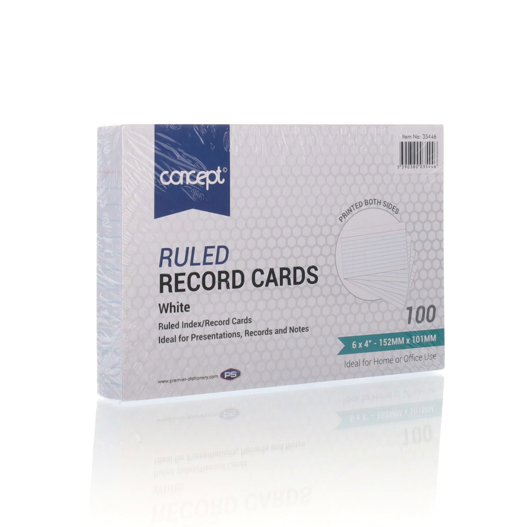 Concept - Packet of 100 6 x 4 Ruled Record Cards - White