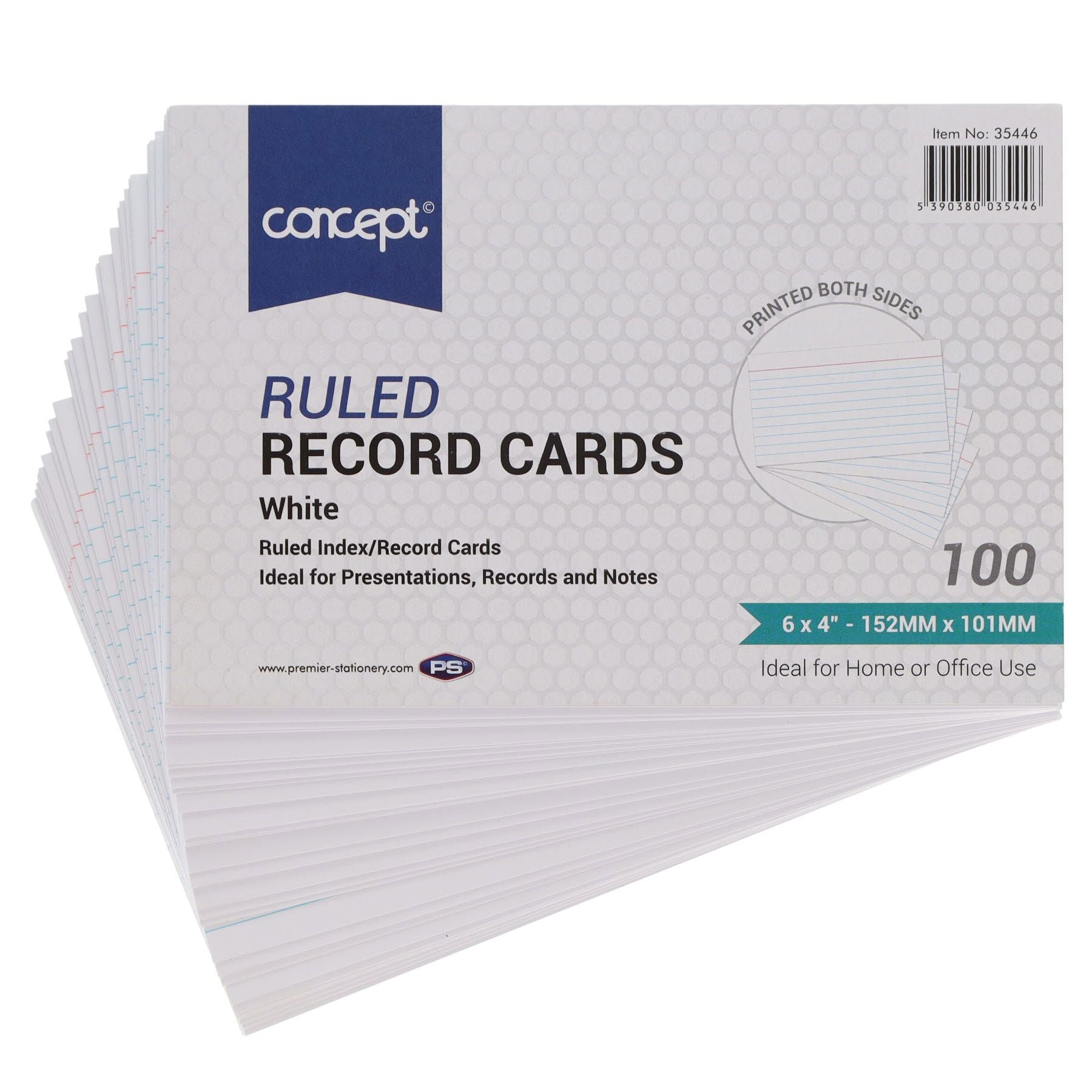 Concept - Packet of 100 6 x 4 Ruled Record Cards - White