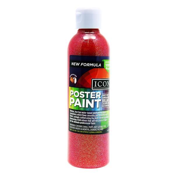 Icon 300ml Glitter Poster Paint - Red