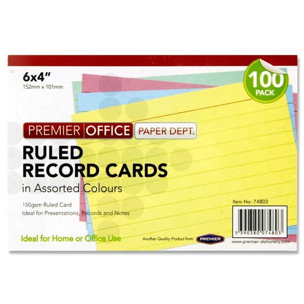 Concept - 6 x 4 Ruled Record Cards - Colour - Packet of 100