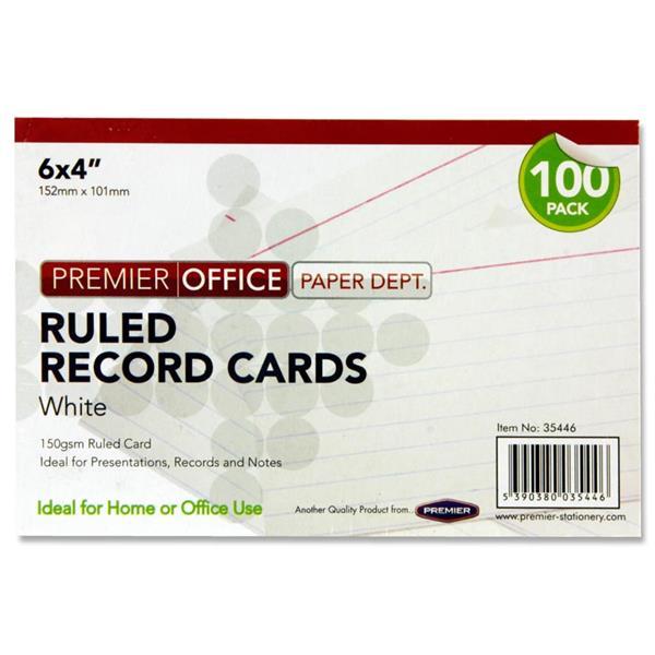 Concept - Packet of 100 6 x 4 Ruled Record Cards - White