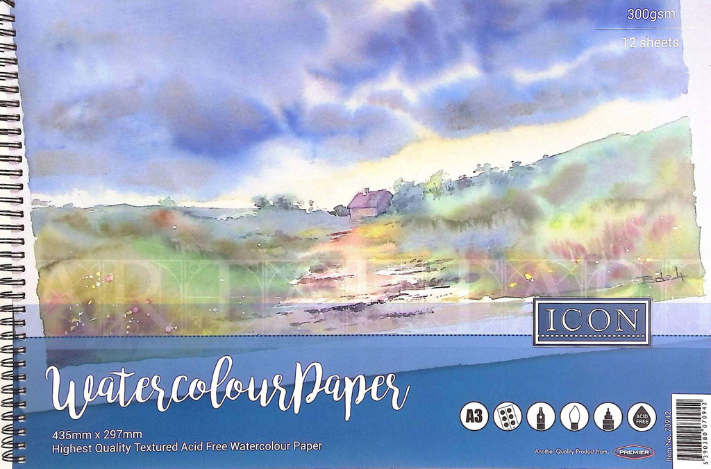 Icon A3 300gsm Wiro Watercolour Pad 12 Sheets