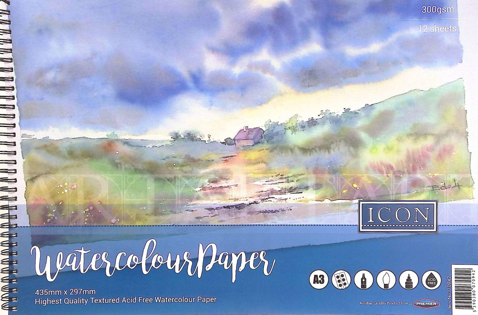 Icon A3 300gsm Wiro Watercolour Pad 12 Sheets