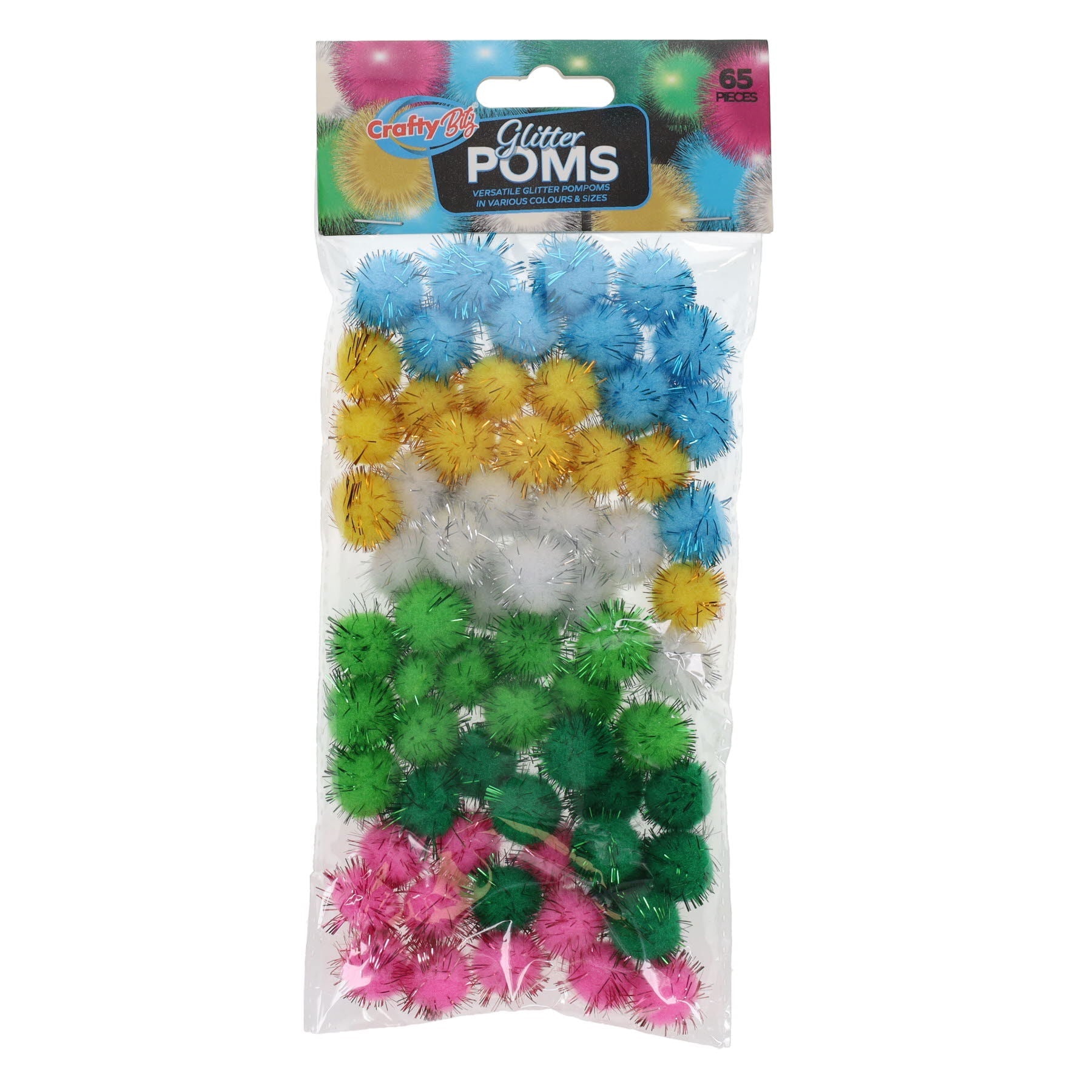 Crafty Bitz Packet of 65 Glitter Pom Poms
